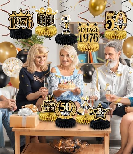9 Pcs 50th Birthday Decoration for Men Women Table Honeycomb Fifty Decor - Image 3