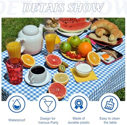 12 Pack Blue and White Plastic Checkered Tablecloth, Premium Decorative Disposable Blue Gingham Plaid Table Cloths for Parties, Rectangle Party Table Cover for Picnic Farm Birthday Wedding, 54x108Inch - Image 3