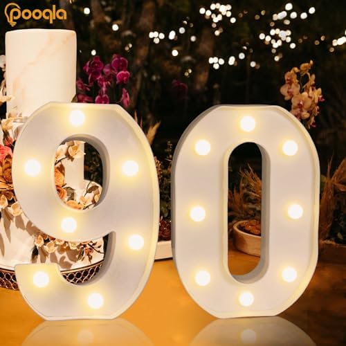 Pooqla Decorative LED Light Up Number Letters, White Plastic Marquee Number Lights Sign for 90th Birthday Party Wedding Decor, Battery Operated - Image 2