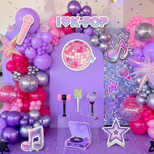Honoson 6 Pcs Large 24" x 32" Kpop Theme Party Decoration Cardboard Cutouts Standee, Kpop Music Note Microphone Disco Ball Backdrop for Birthday Party Supplies Fan Meetup Photo Booth Props - Image 4