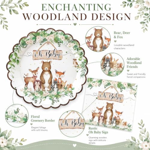 50 Pcs Woodland Baby Shower Plates and Napkins, 7 Inch Forest Animal Set - Image 4
