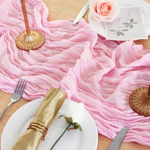 1 Pack Candy Pink Cheesecloth Table Runner 120 Inch Boho Wedding Decor - Image 5
