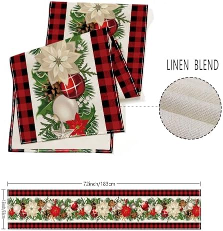 Christmas Decorations - Red and Black Buffalo Check Christmas Table Runner,Winter Holiday Kitchen Dining Table Decoration for Home Party Decor 13 x 72 Inch - Image 3