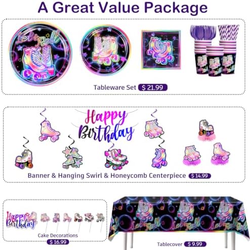 228pcs Roller Skate Party Decorations Tableware Set, 25 Serves - Image 3