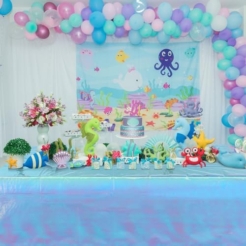 FunnyPars 1 Pack Iridescent Blue Plastic Tablecloth,Shiny Blue Disposable Laser Rectangle Table Covers,Blue Holographic Foil Tablecloth Party Decorations for Birthday,40x108'' - Image 7
