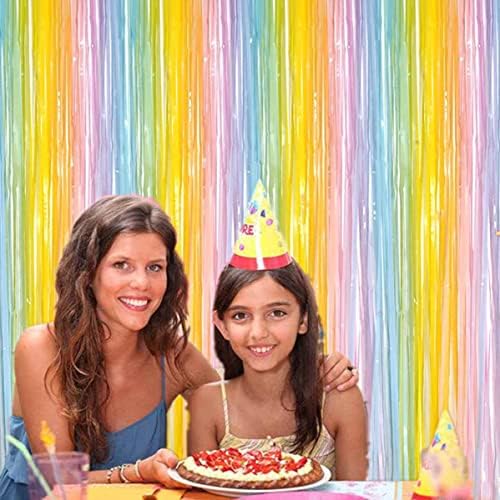i-CHONY 2 Pcs 3.2ft x 8.2ft Rainbow Metallic Tinsel Foil Fringe Curtain Party Streamers Photo Booth Backdrop Prop for Wedding Holiday Baby Shower Bachelorette Party Decor - Image 6