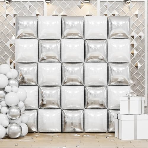25PCS Pearl White Silver Square Foil Balloons Wall Backdrop by FEYG