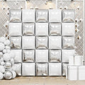 25PCS Pearl White Silver Square Foil Balloons Wall Backdrop by FEYG
