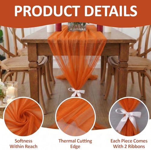 Pack of 12 Chiffon Table Runners 29 x 120 Inch, 10FT Long - Orange - Image 5