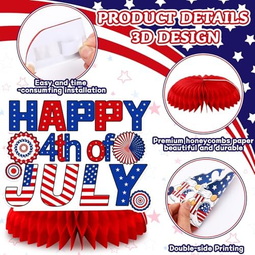 JULMELON 8 Pcs 4th of July Table Decorations, 3D Honeycomb Centerpieces - Image 3