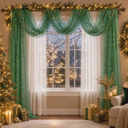 4Pcs Green Gold Table Runner, 29 x 72 in Sheer Gauze Table Decor - Image 4