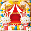 104 PCS Carnival Circus Party Decorations Set Backdrop, Includes Red White Tent Photo Background, Popcorn Boxes with 101 Balloon Kit, Carnival Theme Birthday Party Decor Supplies by Unknown