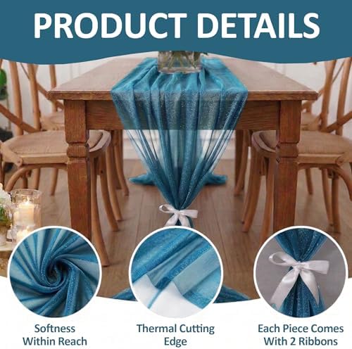 Pack of 15 Chiffon Table Runners 29 x 120 Inch, 10FT Long - Dark Teal - Image 5