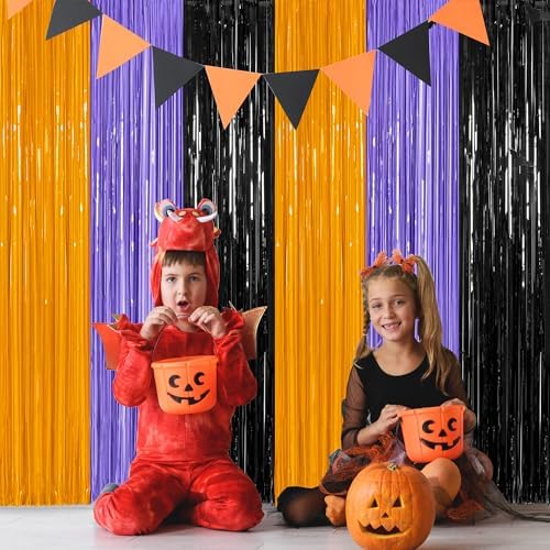 ZATAYE 4 Pack Orange Purple Black Halloween Foil Curtain Decorations - Image 6