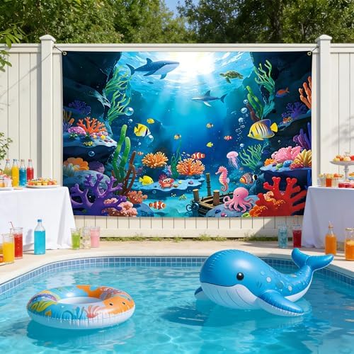 Under The Sea Backdrop, 8x6Ft Ocean Themed Kids Birthday Party Decorations - Image 5