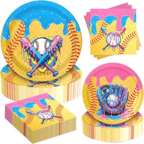 Ice Cream Drip Baseball Paper Plates and Napkins Set,Serves 60 by Dhnvcud