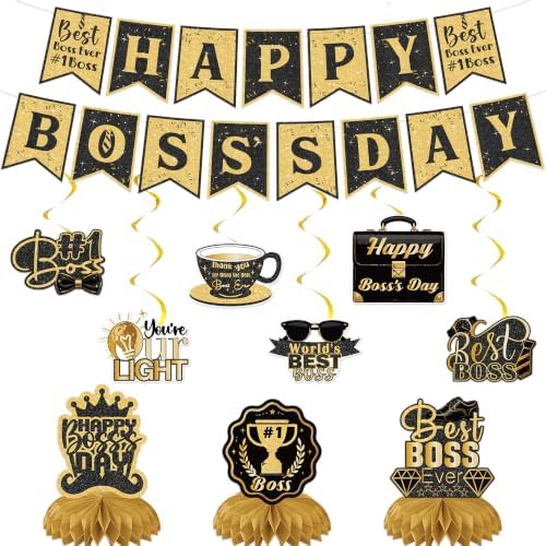 Boss Day Decorations, Happy Boss's Day Banner and Honeycomb Centerpieces by VeyoCraft