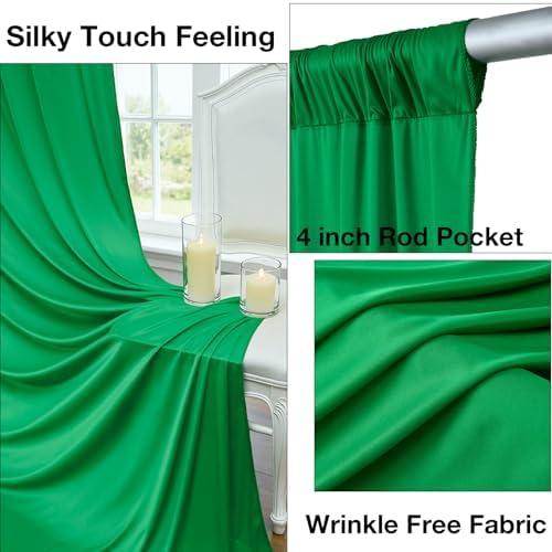 10ftx10ft Wrinkle Free Green Backdrop Curtains for Parties, Silky Polyester Photo Backdrop Drapes 2 Panels 5x10ft Back Drop Cloth for Wedding Birthday Baby Shower Photography Background - Image 2