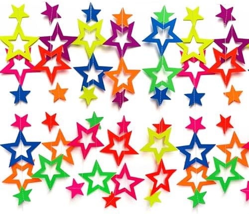126feet UV Paper Garland Hollowed Star Neon Streamers Black Light Decorations Glow Party UV Reactive Party Favors Glow in The Dark Supplies and Decorations Wedding Birthday Banner - Image 7