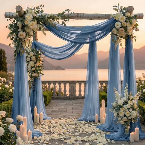 Pack of 2 Wedding Arch Drape Panel Fabric 30" x 100ft - Dusty Blue - Image 4