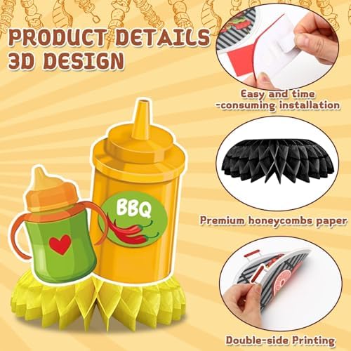 JULMELON 9Pcs BBQ Baby Shower Decorations, Picnic Party Centerpieces - Image 3