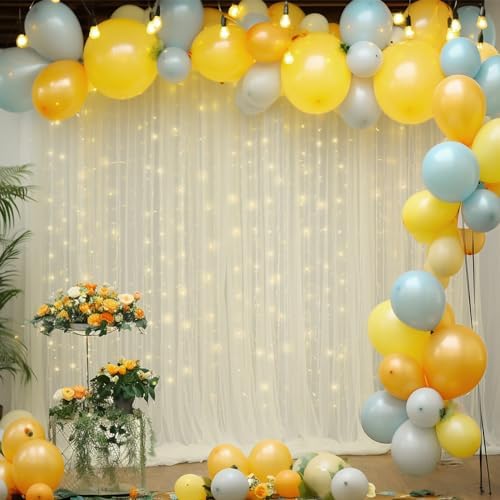 10×10ft Cream White Tulle Backdrop Curtain with Lights String for Parites, Sheer Photo Curtain Backdrop Drapes for Wedding Party Photography Backgrounds - Image 4