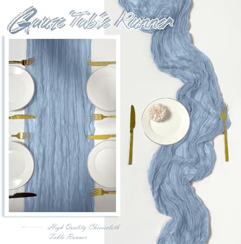 30 Pack Dusty Blue Cheesecloth Table Runner 17 x 108 inch Cheese Cloth Table Runners 9ft Blue Table Runner Rustic Romantic Sheer Gauze Runner for Wedding Party Baby Shower Table Decoration - Image 6