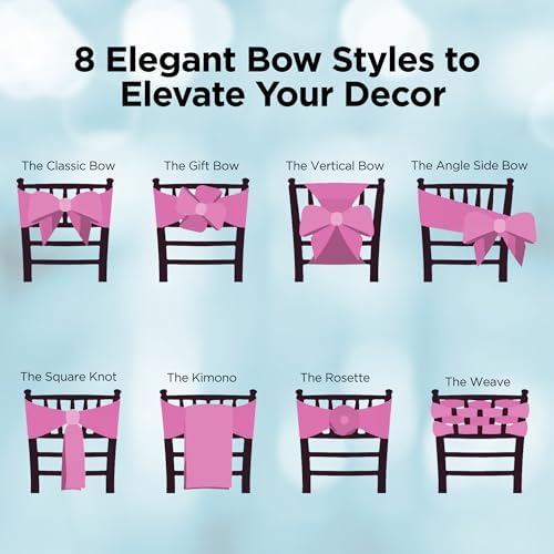 Leading Linens 12 pcs Pink 108"x8" Satin Bow Sash Chair Cover Decoration - Image 5