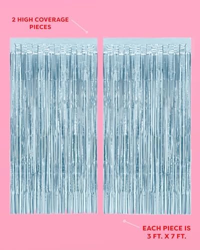 xo, Fetti 2pk Matte Blue Fringe Foil Curtain Bachelorette Birthday Backdrop - Image 3