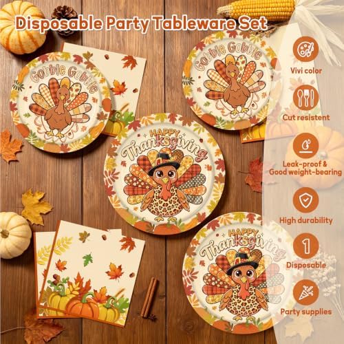 72PCS Thanksgiving Party Plates and Napkins, Fall Turkey Party Supplies - Image 3
