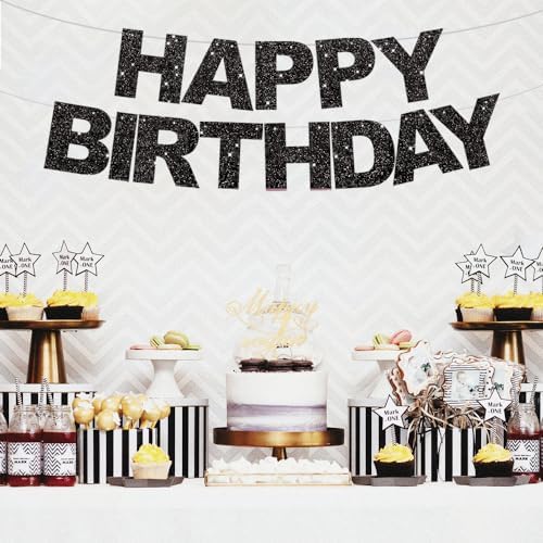 BEISHIDA Pre-Strung Glitter Black Happy Birthday Banner Party Sign Decor - Image 6