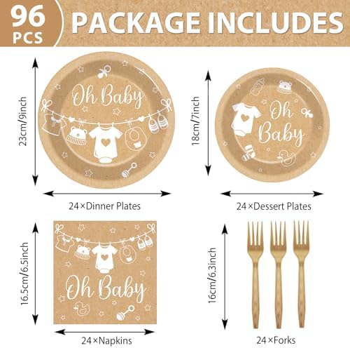 96Pcs Baby Shower Birthday Party Plates and Napkins Neutral Theme Party Supplies Boho Baby Paper Dessert Plates Brown Disposable Tableware for Kids Birthday Baby Shower Decoration Serve 24 - Image 2