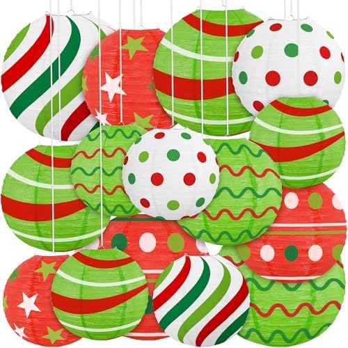 15Pcs Christmas Hanging Elf Paper Lanterns Party Decorations Indoor - Xmas Ornaments Decor for Winter, Birthday Party Ceiling Supplies by Renbuzhu