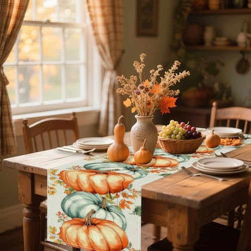 13x72 Inch Fall Table Runner - Vintage Fall Harvest Theme with Pumpkins Mushrooms Birdhouse, Seasonal Indoor Outdoor Home Party Kitchen Dining Decor - Image 4