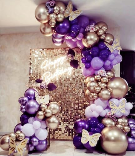 MEBAY Grey Violet Maca Purple Gold Balloons Garland Arch Kit, 146Pcs Latex Balloons Different Sizes 18 12 10 5 Inch for Party Decoration Birthday Wedding Engagements Anniversary Baby Shower - Image 3