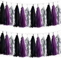 We Moment Black,Purple and Silver Tassel Garland，Tissue Tassel Banner for Purple Black and Silver Birthday Party Decorations,Pack of 15 by We+Moment