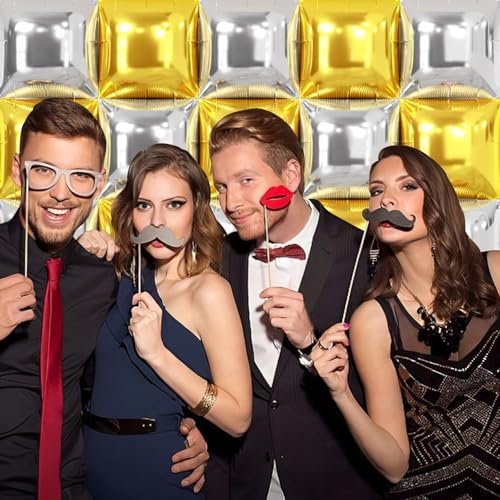 NISOCY 25PCS Metallic Silver and Gold Square Foil Balloons Wall Backdrop - Image 6