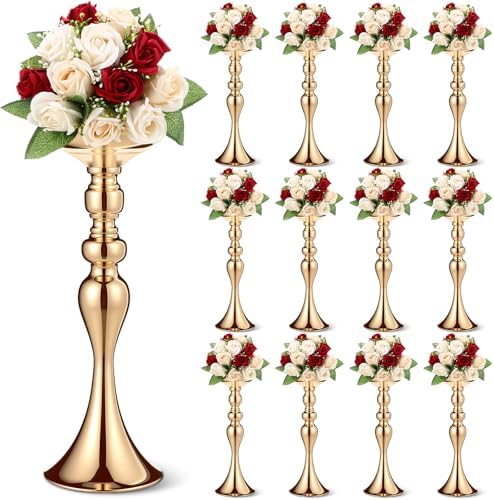 Sadnyy 12 Pcs Metal Flower Arrangements Stand Metal Wedding Centerpiece Stand Gold Vase Centerpiece Tall Table Decor Flower Vase for Wedding Reception Event Party Hotel Home Decor (15 Inch) by Sadnyy