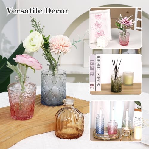 CUCUMI 12pcs Bud Vases for Centerpieces, Colorful Vintage Glass Vase Set - Image 7