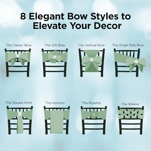 Leading Linens 1 pc Sage Green 108"x8" Satin Bow Sash Chair Cover Decor - Image 5