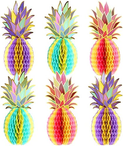 KatchOn 6 Pcs Pineapple Decor Centerpiece 12 Inch | Luau party Decorations Hawaiian Party Decorations, Tropical Party Decorations, Summer Party Decorations, Pineapple Honeycomb Tissue Centerpieces by KatchOn