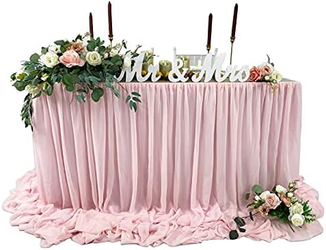 Pooling and Floating Chiffon Table Skirt with extra length, 6FT 9FT 14FT Sheer Tablecloth, Baby Shower, Birthdays Party, Main Cake Table Decoration, Wdding Table Skirt (Blush Pink, 6FT) by EHLDekol