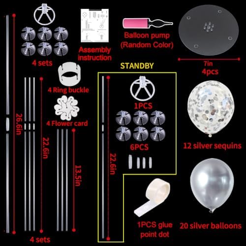 TONIFUL 4 Set Silver Balloon Stand Balloon Centerpiece for Table Decoration - Image 2