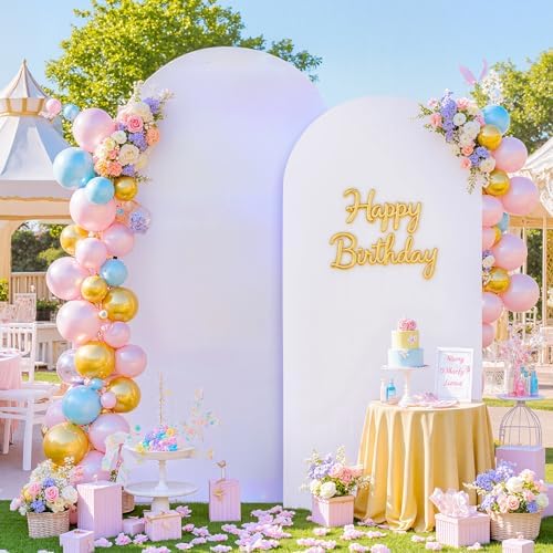 7.2FT 6FT Arch Backdrop Cover for Party, Set of 2 Stretchy Spandex Fitted Arch Stand Cover for Baby Shower, Birthday Wedding Decor, Chiara Backdrop Cover with Double-Sided Design(Silver, White) - Image 3