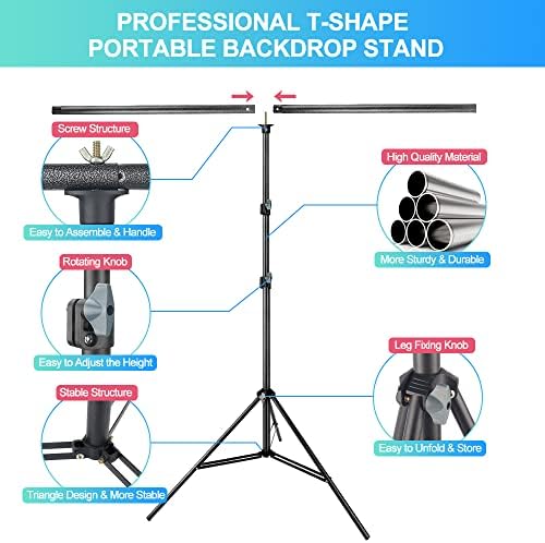 Green Screen Backdrop with Stand for Streaming, 6.5X 10ft (WxH) Protable Green Screen with 6.3 x 6.5 ft Stand kit, Greenscreen Background with Stand Carrying Bag 5 Spring Clamps - Image 4