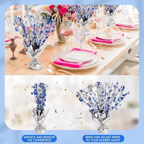 6 Pack Metallic Foil Spary Centerpieces for Tables, Silver Navy Blue Centerpieces for Tables Decorations, Star Brust Table Centerpieces for Birthday Graduation Wedding Baby Shower Party - Image 2