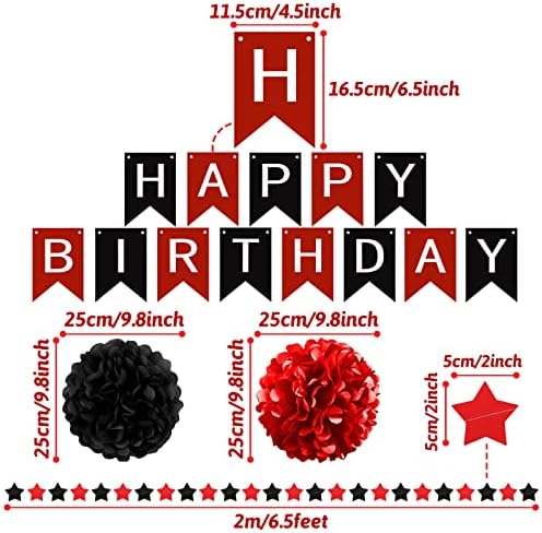 Black and Red Birthday Decorations - Happy Birthday Banner for Boys Girls Men Women Party Supplies - Image 3