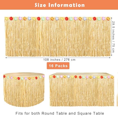 Fovths 16Pcs Luau Grass Table Skirt, Straw Yellow, 9 Feet x 29.5 Inch - Image 2