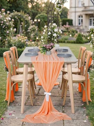 Pack of 25 Chiffon Table Runners 29 x 120 Inch, 10FT Long - Peach - Image 4