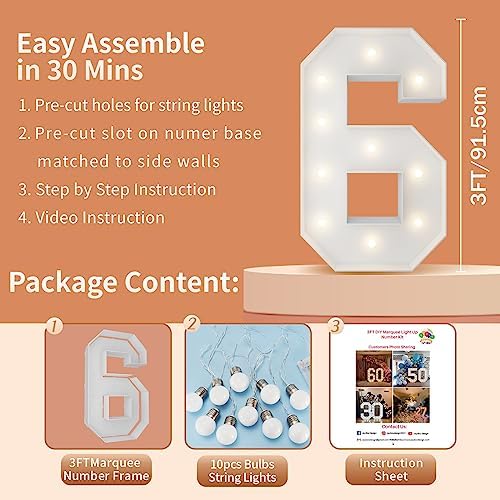 3FT Marquee Numbers, Large Light Up Numbers 6 for 6th Birthday Party Decor - Image 5